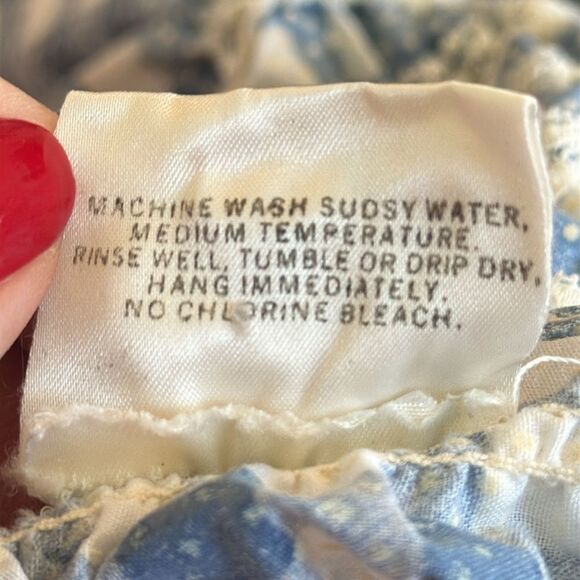 Vintage 70s Teen Girl Blue and White Gingham Halter Smocked Bodice Maxi Dress - Picture 8 of 8